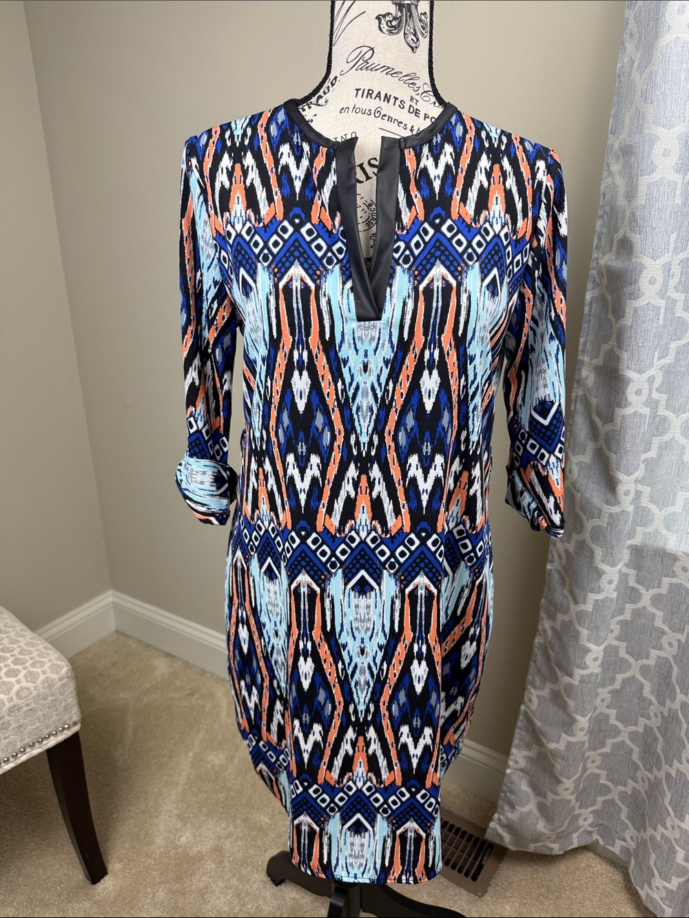 teenpLo Blue, Black & Orange Brushstroke Midi Dress